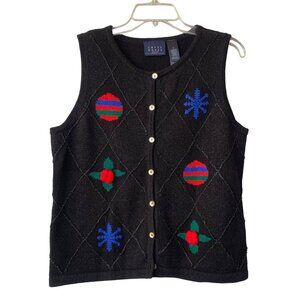 Vintage Crazy Horse By Liz Claiborne Womens Holiday Vest - Medium Black Knit Wit